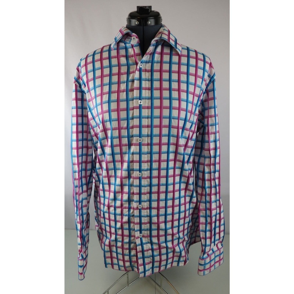 Bugatchi Long Sleeve Dress Shirt Men's XL Multicolored 100% cotton.